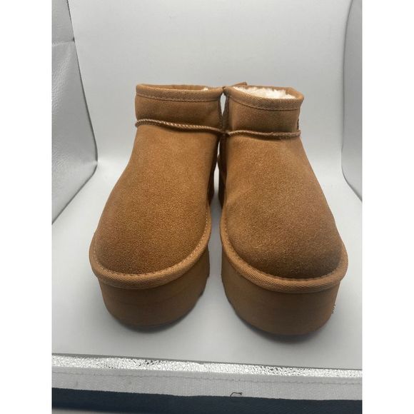 CUSHIONAIRE Women's COZY Genuine Suede pull on platform boot, Chestnut 8 - Picture 6 of 6